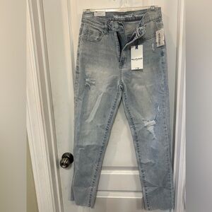 Wallflower Light Wash Distressed Mom High-Rise Jeans - Pale Blue